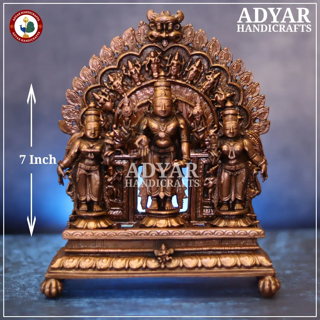 Perumal Sridevi Bhudevi Copper Statue - image 1