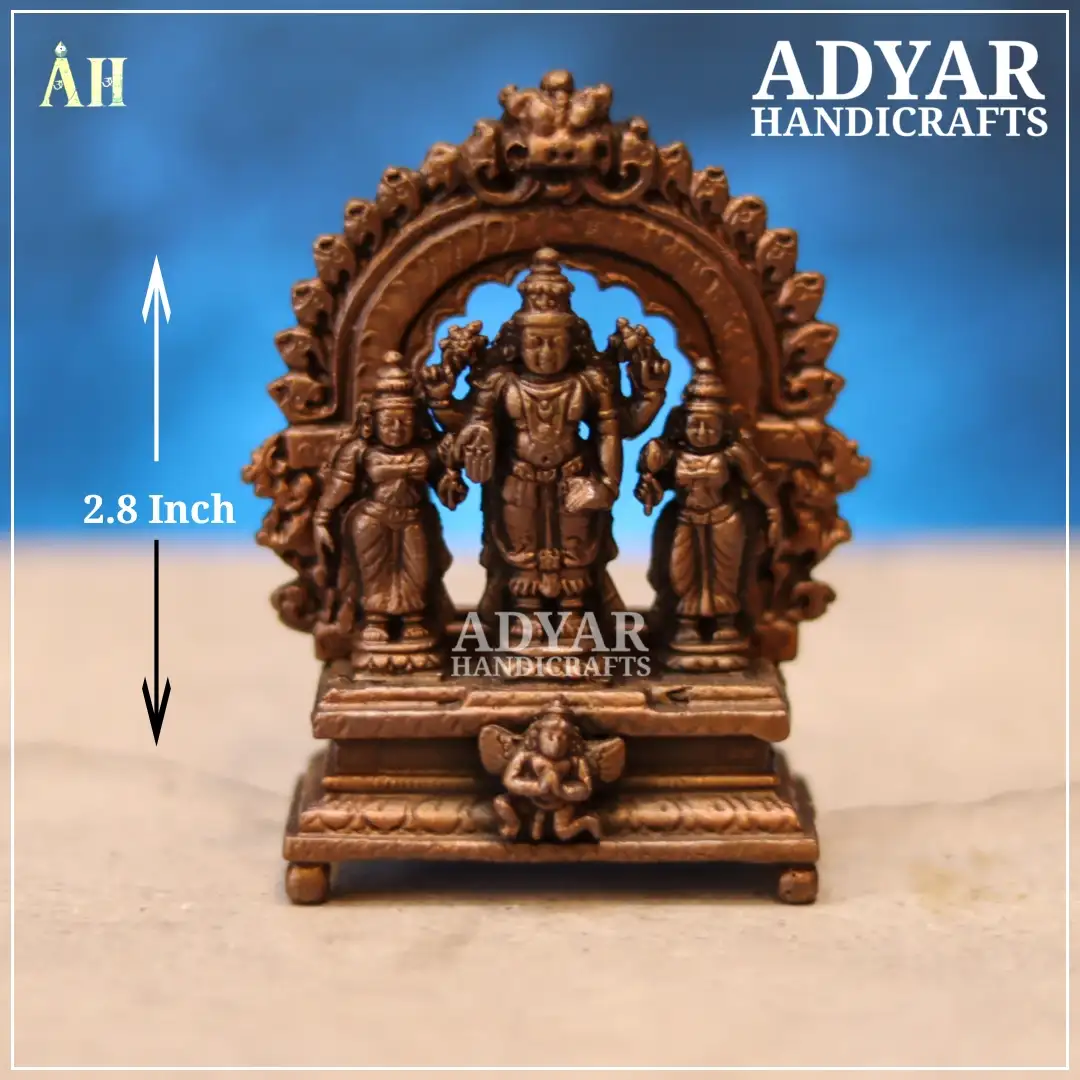 2.8 Inch Perumal Sridevi bhudevi copper Idol - image 1