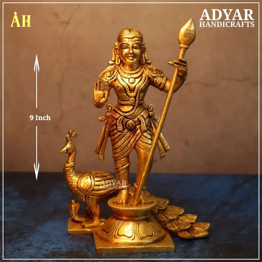 9 Inch Brass Balamurugan With Peacock Statue - image 1