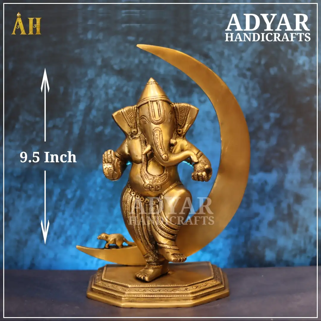 9.5 Inch Chandra Ganesha Brass Idol | Elegant Handcrafted Statue - image 1