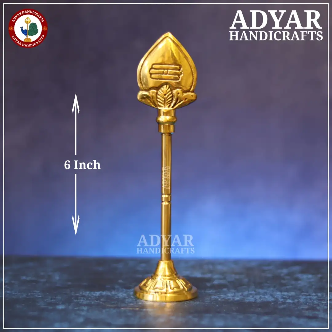 6 Inch Traditional Lord Murugan Brass Vel With Stand - image 1