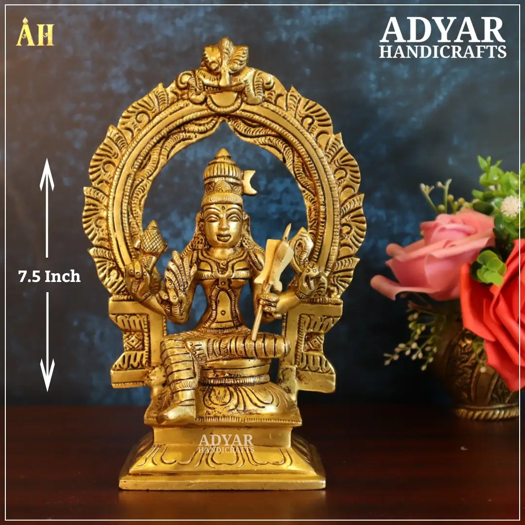7.5 Inch Rajarajeshwari Brass Statue With Frame - image 1