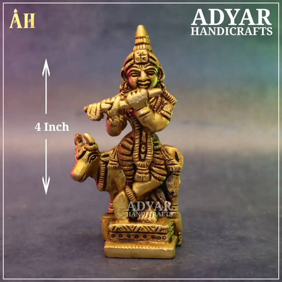 4 Inch Krishna With Cow Brass Idol - image 1
