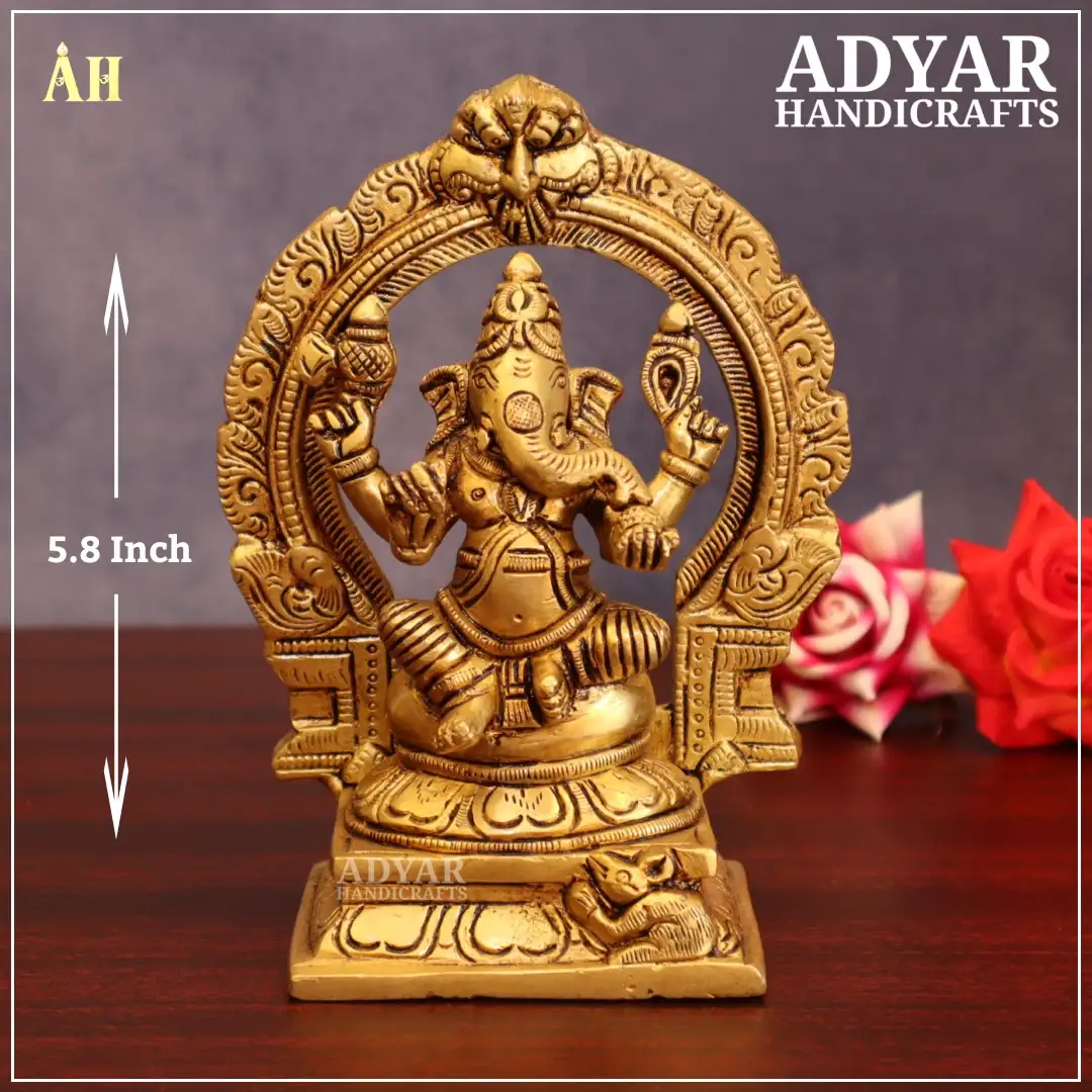 5.8 Inch Brass Ganesha With Arch Idol - image 1