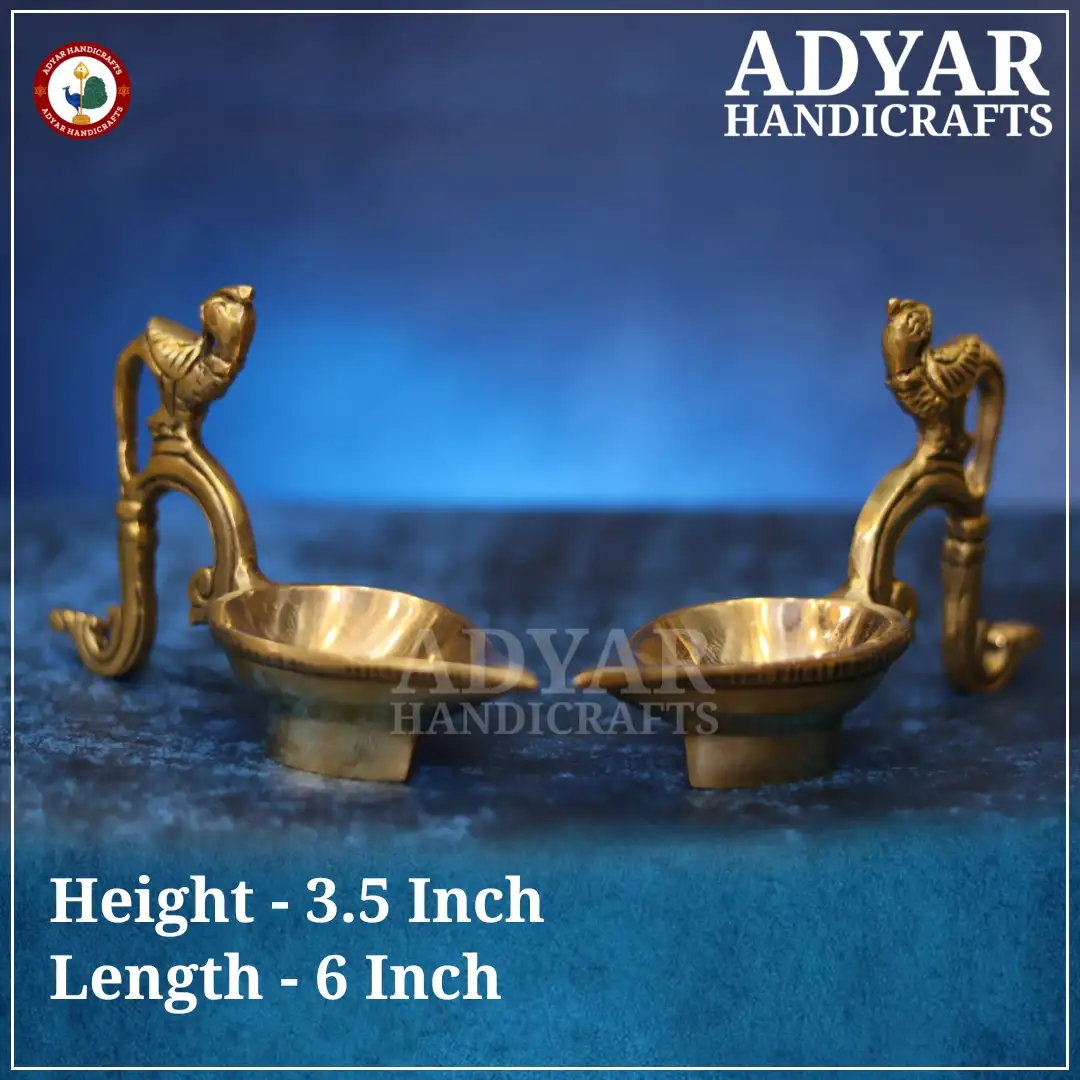Parrot Diya Set Pair Brass - image 1