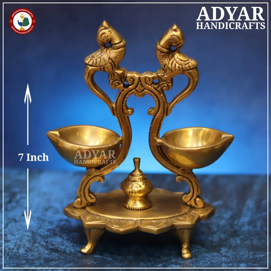 Parrot Design Antique Finish Decorative Handcrafted Brass Diya - image 1