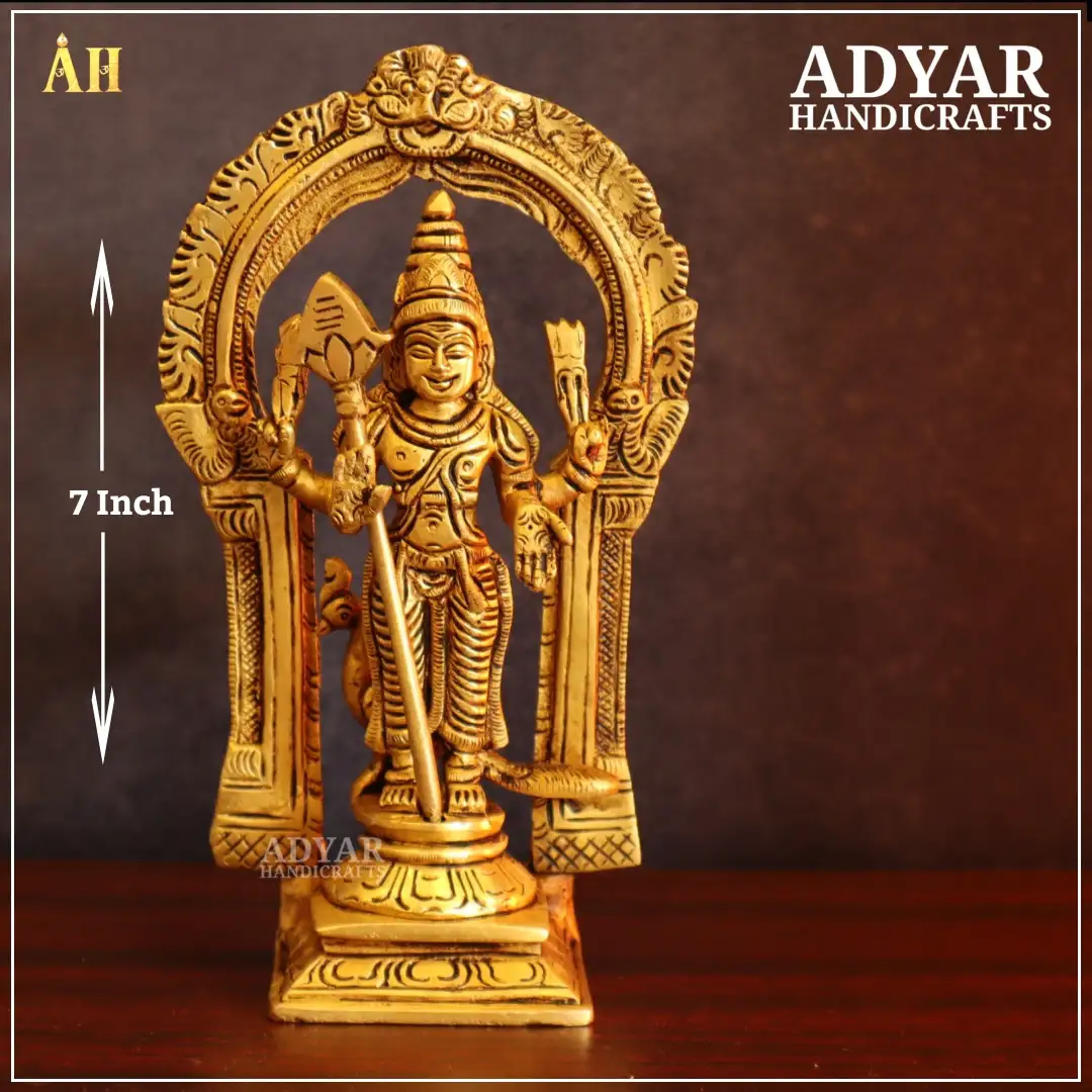 7 Inch Unique Murugan With Thiruvachi Brass Idol - image 1