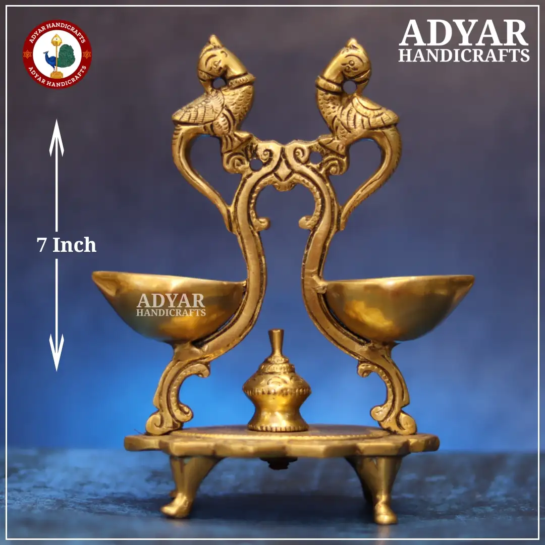 Parrot Design Antique Finish Decorative Handcrafted Brass Diya - image 2