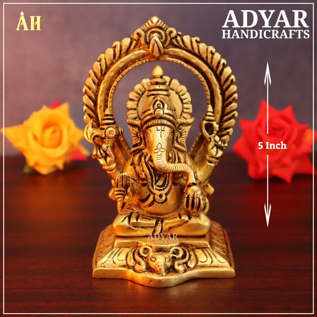 5 Inch Superfine Antique Brass Ganesha with Arch - image 1