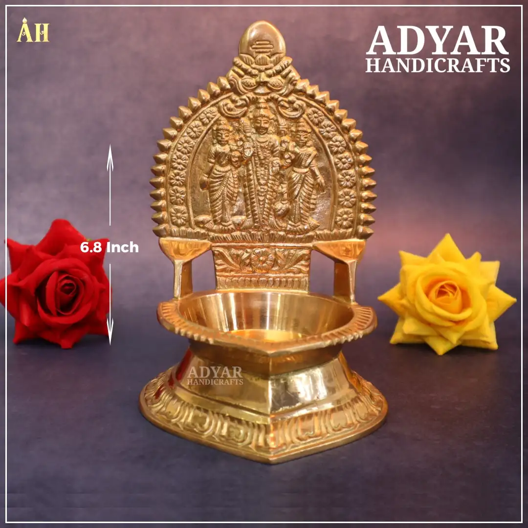 6.8 Inch Murugan Valli Dheivanai Kamakshi Vilakku Brass - image 1