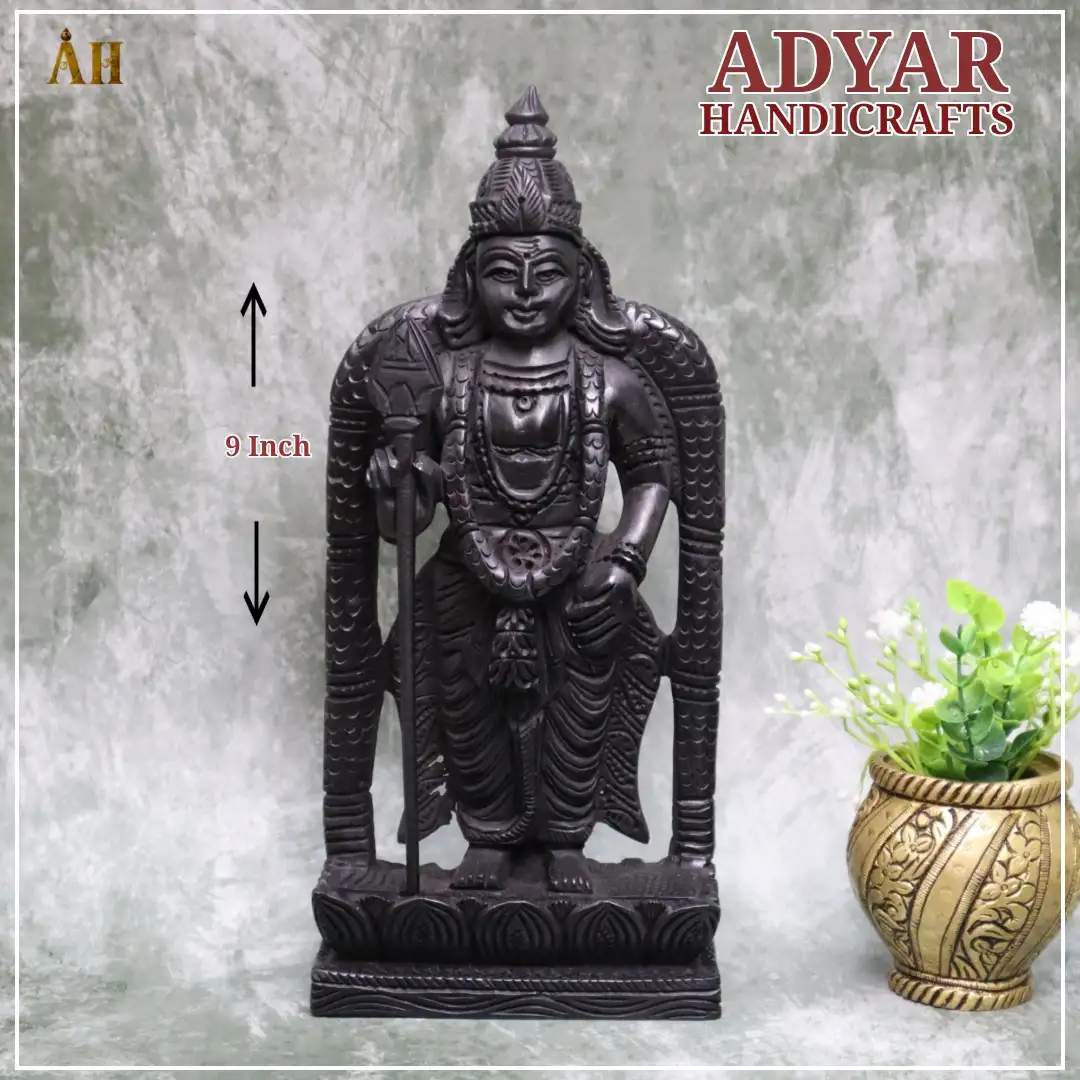 ORIGINAL KARUNGALI WOOD MURUGAN STATUE 9 INCH - image 1