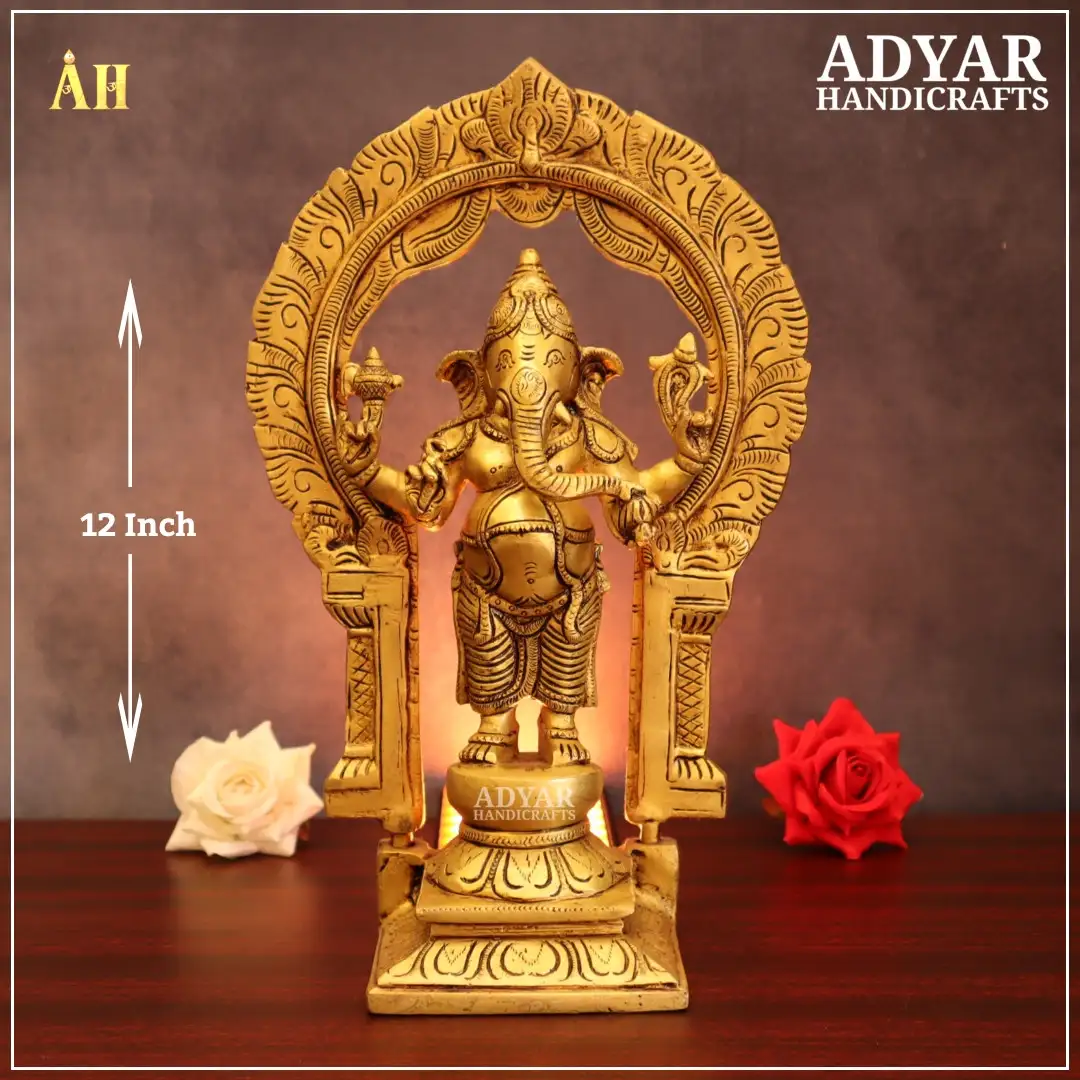 12 Inch Standing Ganesh With Thiruvachi Brass Statue - image 1