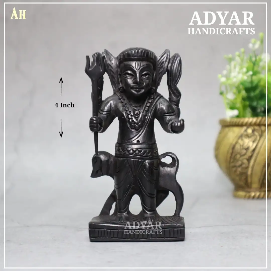 ORIGINAL KARUNGALI WOOD BAIRAVAR STATUE 4 INCH - image 1