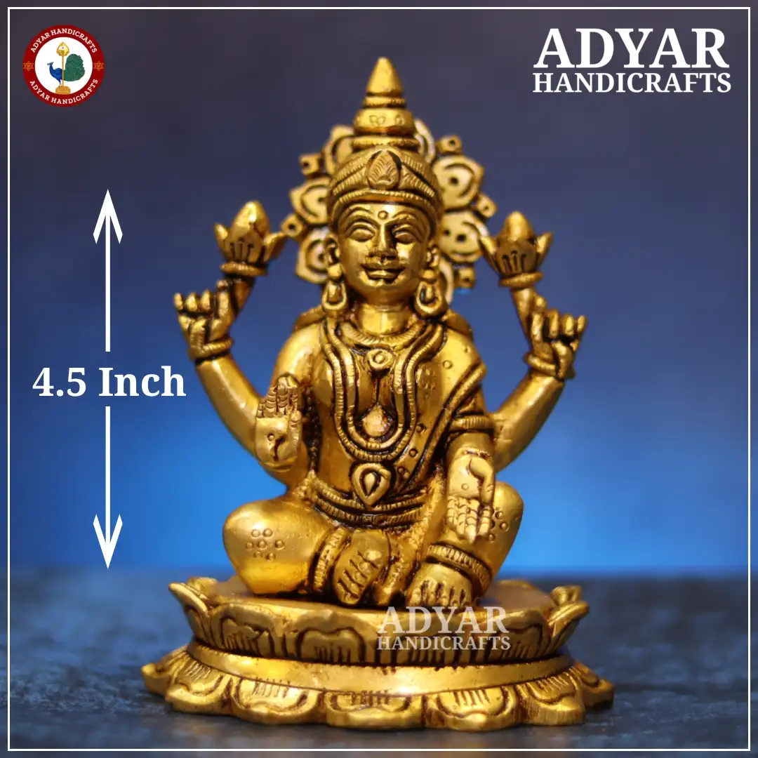 Lakshmi On Lotus Brass Idol - image 1