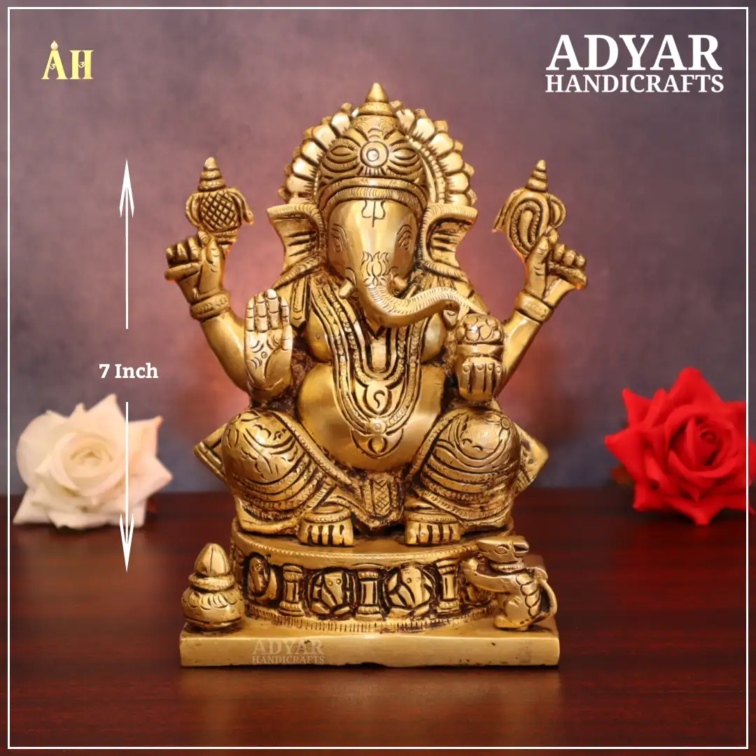 7 Inch Brass Superfine Ganesha Statue - image 1