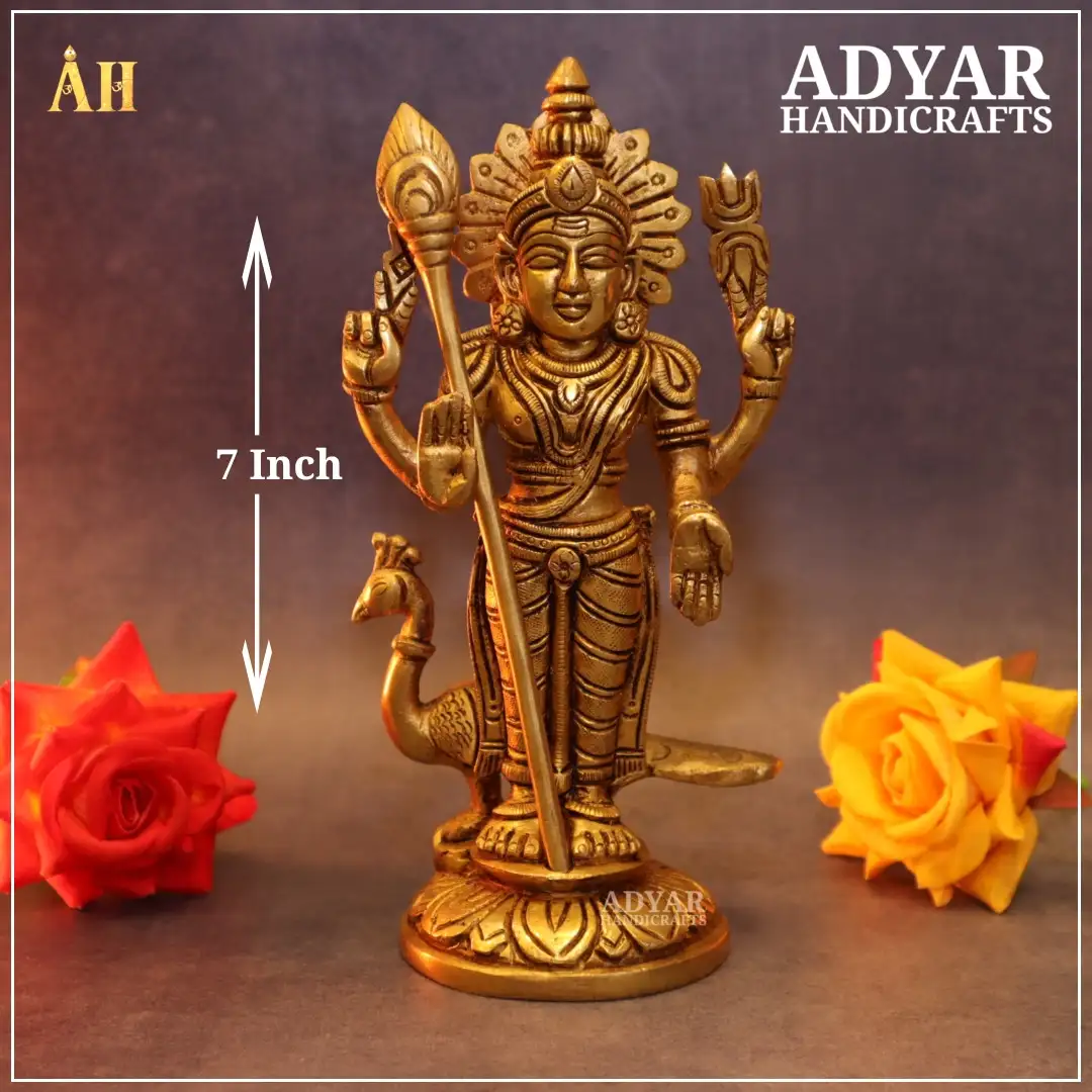 7 Inch Brass Fine Finish Lord Murugan Idol - image 1